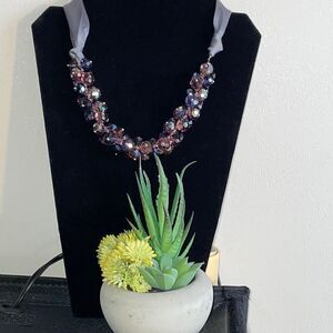 ALI-KHAN NEW YORK | Fashion Necklace | Purple Crystal Beads | satin ribbon